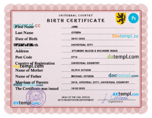editable template, # inspire birth universal certificate PSD template, completely editable