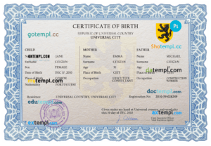 editable template, # made universal birth certificate PSD template, completely editable