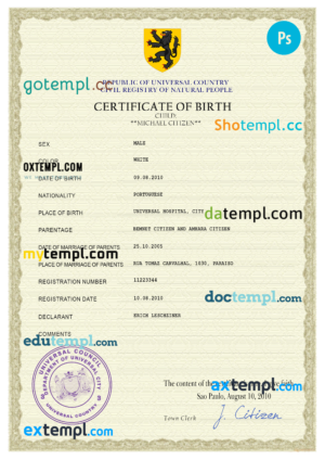 editable template, # master accord birth certificate universal PSD template
