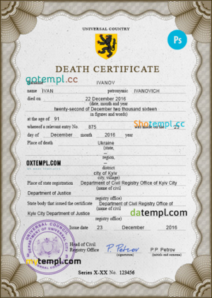 editable template, # pulse verse vital record death certificate universal PSD template