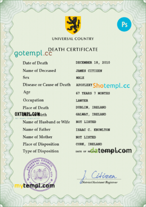 editable template, # redux vital record death certificate universal PSD template