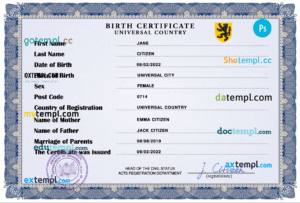 editable template, # stance universal birth certificate PSD template, completely editable