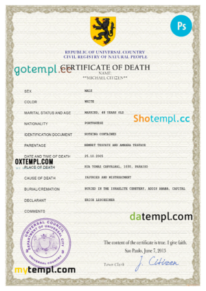 editable template, # trust vital record death certificate universal PSD template