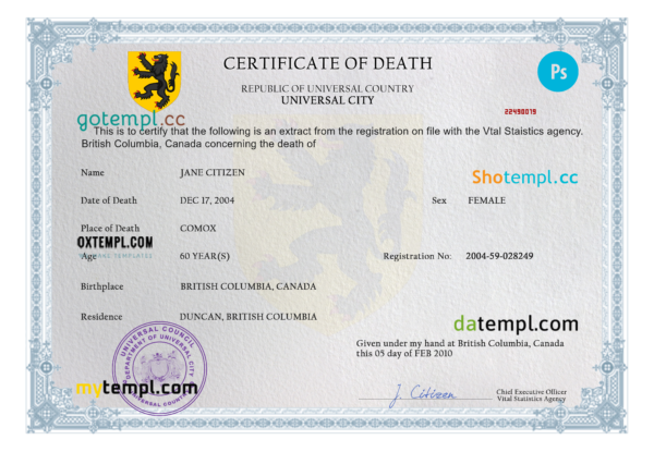 editable template, # united death universal certificate PSD template, completely editable