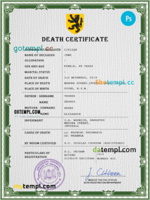 editable template, # wisdom vital record death certificate universal PSD template