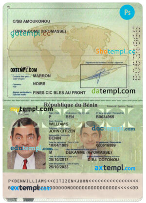 editable template, Benin passport PSD template, completely editable