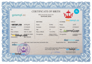 editable template, Brunei vital record birth certificate PSD template, completely editable