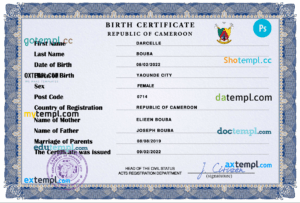 editable template, Cameroon vital record birth certificate PSD template