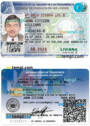 editable template, El Salvador driving license PSD template