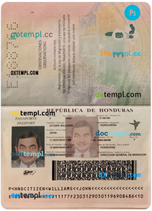 plantilla editable, HONDURAS pasaporte plantilla PSD, completamente editable