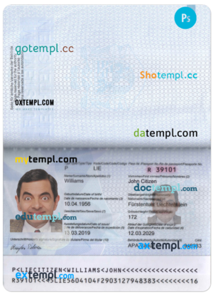 editable template, LIECHTENSTEIN passport PSD template, with fonts
