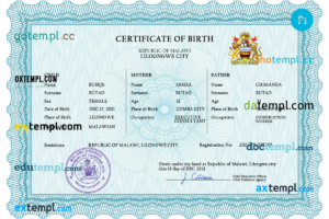 editable template, Malawi vital record birth certificate PSD template