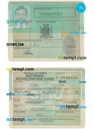 plantilla editable, ZAMBIA tarjeta de registro nacional plantilla PSD