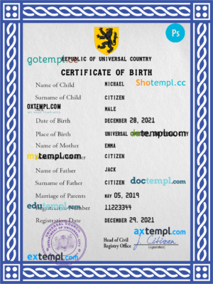 editable template, # certificatetastic universal birth certificate PSD template, fully editable
