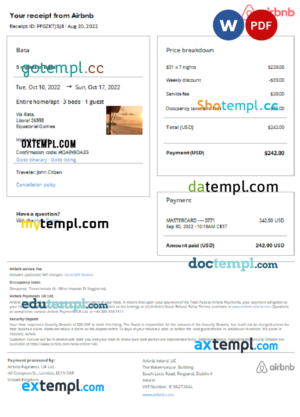editable template, Equatorial Guinea booking Airbnb confirmation Word and PDF template