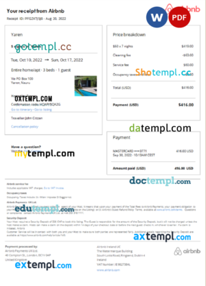 editable template, Nauru Airbnb booking confirmation Word and PDF template