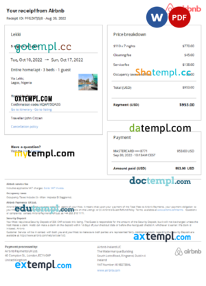 editable template, Nigeria Airbnb booking confirmation Word and PDF template
