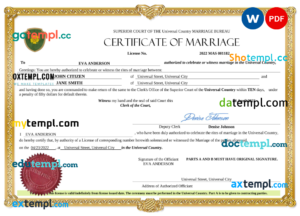 editable template, # grace universal marriage certificate Word and PDF template, completely editable