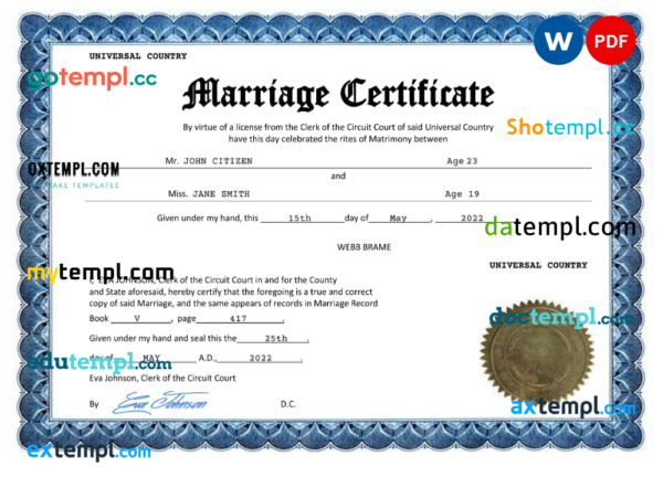 editable template, # happy universal marriage certificate Word and PDF template, completely editable