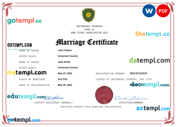 editable template, # lure universal marriage certificate Word and PDF template, completely editable