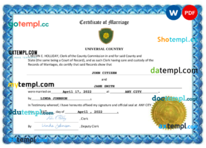 editable template, # hypnotic universal marriage certificate Word and PDF template, fully editable