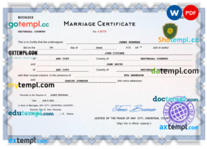 editable template, # full-frontal universal marriage certificate Word and PDF template, completely editable