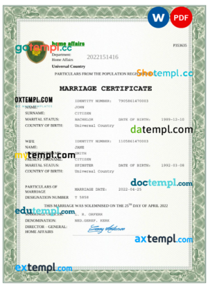 editable template, # amore universal marriage certificate Word and PDF template, fully editable