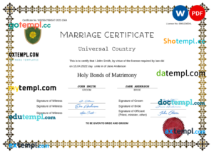 editable template, # fresh universal marriage certificate Word and PDF template, fully editable