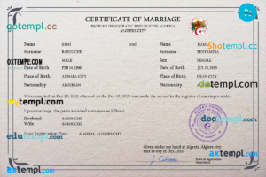 editable template, Algeria marriage certificate PSD template, fully editable