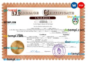 editable template, Argentina marriage certificate Word and PDF template, fully editable
