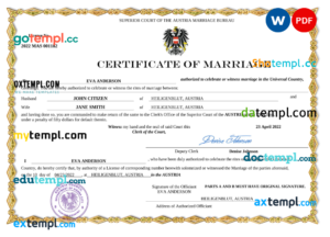 editable template, Austria marriage certificate Word and PDF template, completely editable