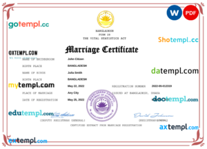 editable template, Bangladesh marriage certificate Word and PDF template, fully editable
