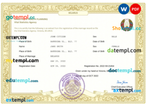 editable template, Belarus marriage certificate Word and PDF template, fully editable