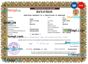 editable template, Belgium marriage certificate Word and PDF template, fully editable