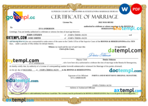 editable template, Bosnia & Herzegovina marriage certificate Word and PDF template, fully editable