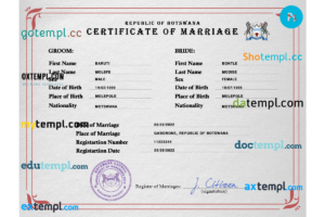 editable template, Botswana marriage certificate PSD template, fully editable