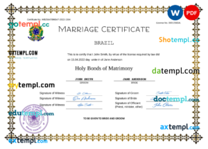 editable template, Brazil marriage certificate Word and PDF template, fully editable