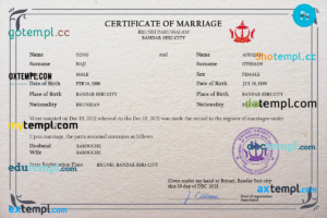 editable template, Brunei marriage certificate PSD template, fully editable