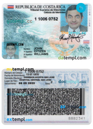 plantilla editable, Costa Rica tarjeta de identidad PSD plantilla, con fuentes, versión 2