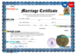 editable template, Canada marriage certificate Word and PDF template, fully editable