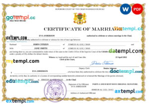 editable template, Chad marriage certificate Word and PDF template, completely editable