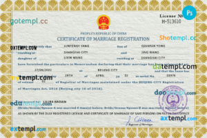 editable template, China marriage certificate PSD template, completely editable