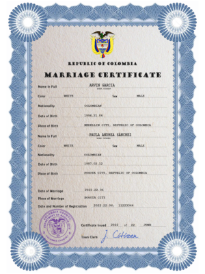 editable template, Colombia marriage certificate PSD template, fully editable