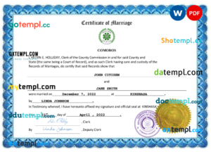 editable template, Comoros marriage certificate Word and PDF template, completely editable