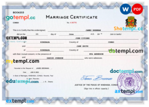 editable template, Congo marriage certificate Word and PDF template, fully editable