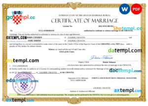 editable template, Croatia marriage certificate Word and PDF template, completely editable
