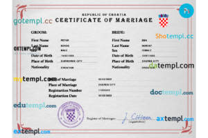 editable template, Croatia marriage certificate PSD template, fully editable