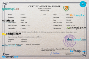 editable template, Cyprus marriage certificate PSD template, fully editable