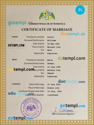 editable template, Dominica marriage certificate PSD template, completely editable