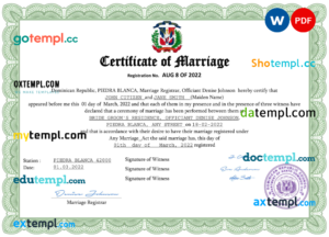 editable template, Dominican Republic marriage certificate Word and PDF template, fully editable